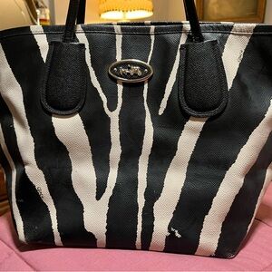 Black and White Coach Zebra Print Tote Bag